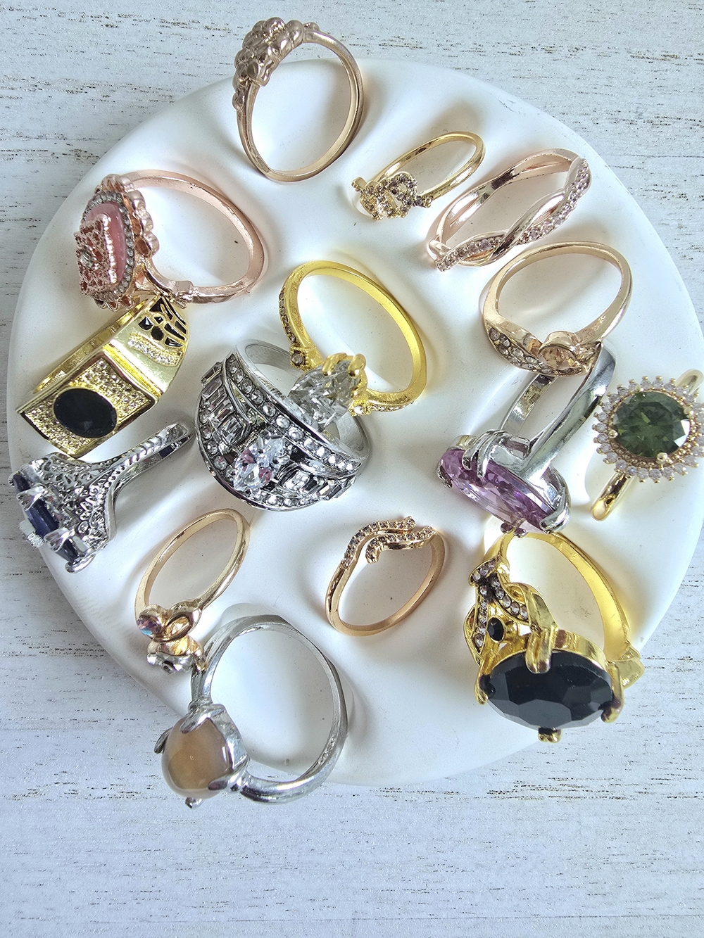 Mixed Gemstone Ring Set - Gold, Rose Gold, Silver, Black, Green, Pink